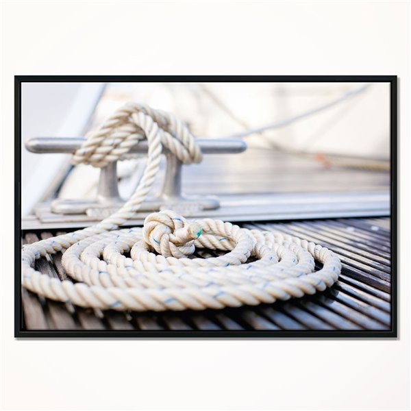 Designart 16-in x 32-in White Nautical Mooring Rope Modern Landscapes Canvas Wall Art with Black Frame