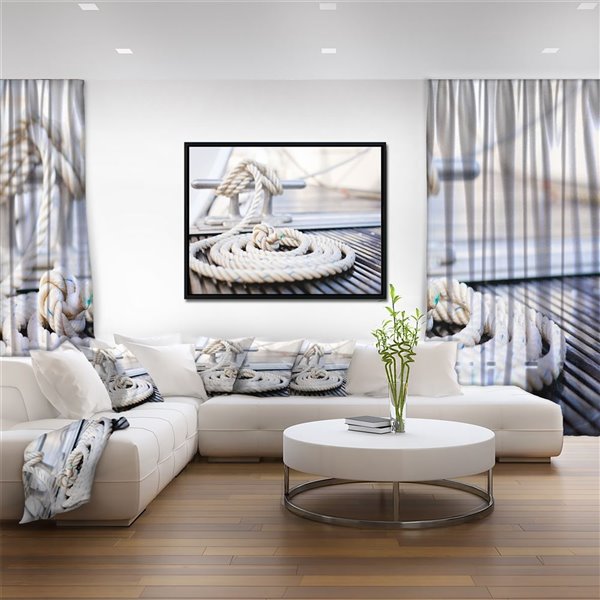 Designart 16-in x 32-in White Nautical Mooring Rope Modern Landscapes Canvas Wall Art with Black Frame