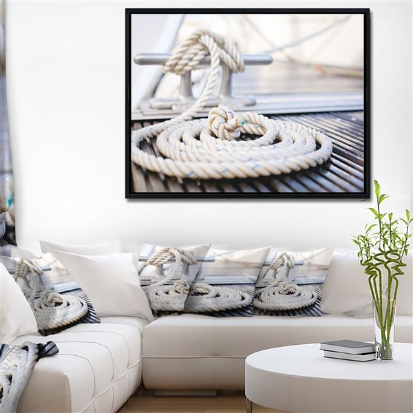 Designart 16-in x 32-in White Nautical Mooring Rope Modern Landscapes Canvas Wall Art with Black Frame