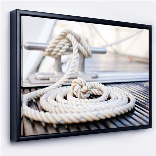 Designart 16-in x 32-in White Nautical Mooring Rope Modern Landscapes Canvas Wall Art with Black Frame