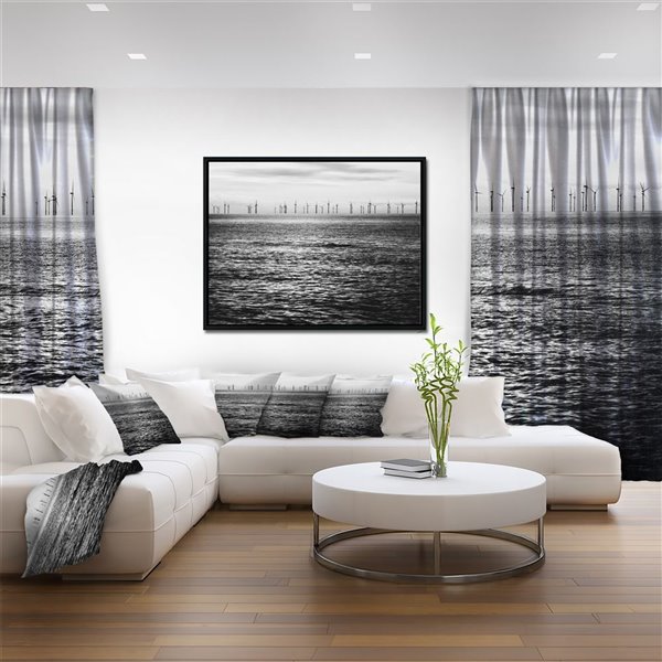 Designart 14-in x 22-in Wind Turbines Black and White with Black Wood Framed Canvas Wall Panel