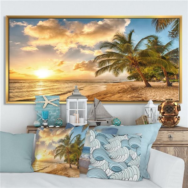 Designart 28-in x 60-in Gorgeous Beach of Island Barbados Seascape Gold ...