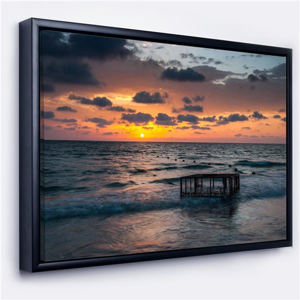 Designart 18-in x 24-in Tropical Beach with Empty Cage with Black Wood ...