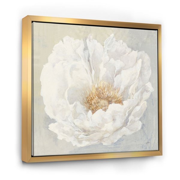 Designart Gold Wood Framed 46-in x 46-in White Serene Peony Canvas Wall Panel