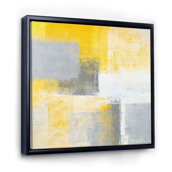 Designart 30-in x 30-in Grey and Yellow Blue Abstract IXX Canvas Wall Panel with Black Wood Frame