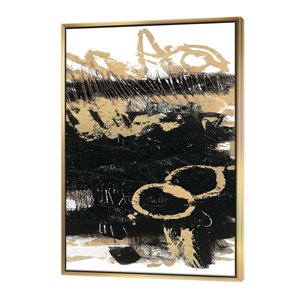 Designart 40-in x 30-in Gold and Black Drift III Modern Glam Canvas Wall Panel with Gold Wood Frame