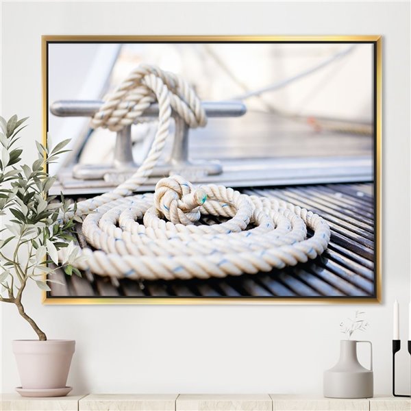Designart 12-in x 20-in White Nautical Mooring Rope Modern Landscapes Canvas  Wall Art with Gold Frame