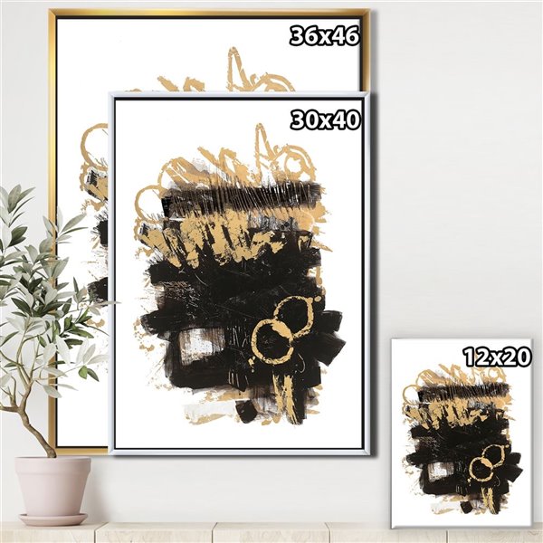 Designart 46-in x 36-in Gold and Black Drift II Glam Canvas Wall Panel with Gold Wood Frame