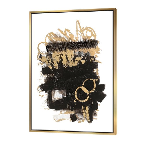 Designart 46-in x 36-in Gold and Black Drift II Glam Canvas Wall Panel with Gold Wood Frame