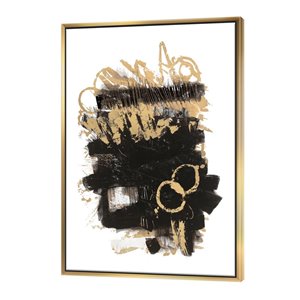 Designart 46-in x 36-in Gold and Black Drift II Glam Canvas Wall Panel with Gold Wood Frame