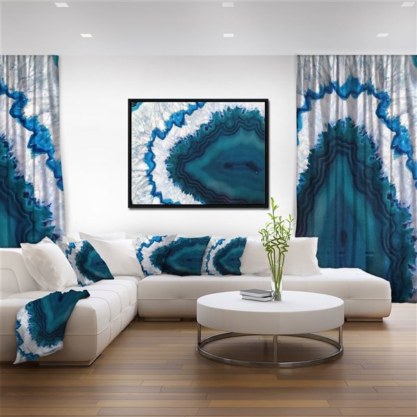 Designart 16-in x 32-in Blue Brazilian Geode Abstract Black Framed Canvas Wall Print