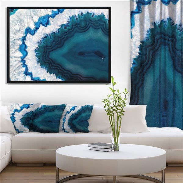 Designart 16-in x 32-in Blue Brazilian Geode Abstract Black Framed Canvas Wall Print