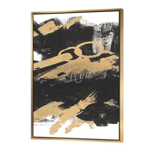 Designart 32-in x 24-in Gold and Black Drift IV Glam Canvas Wall Panel with Gold Wood Frame