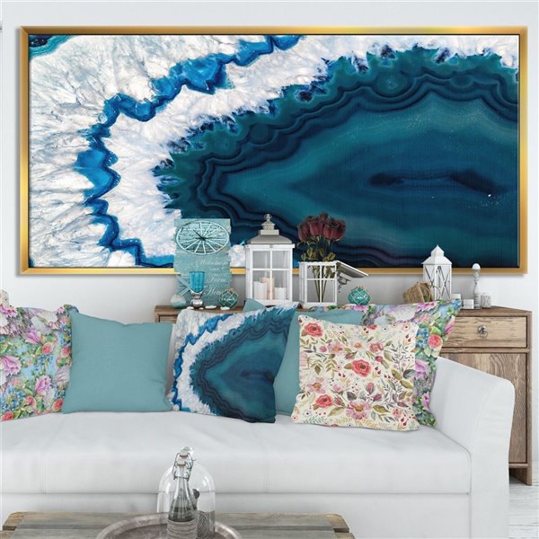 Designart 28-in x 60-in Blue Brazilian Geode Abstract Gold Framed ...