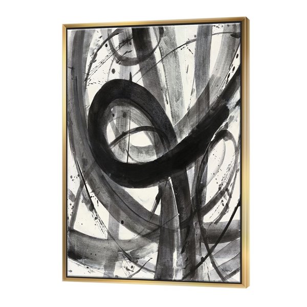 Designart 32-in x 24-in Black and White Minimalistic Modern/Transitional Gold Framed Canvas