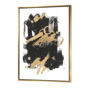 Designart 46-in x 36-in Gold and Black Drift I Modern Canvas Wall Panel with Gold Wood Frame