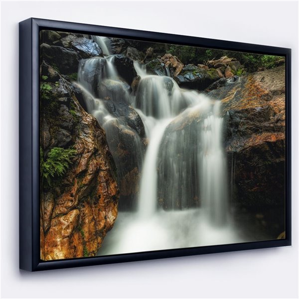 Designart 30-in x 62-in Slow Motion Waterfall on Rocks Landscape Black ...