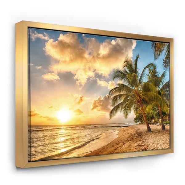 Designart 16-in x 32-in Gorgeous Beach of Island Barbados Seascape Gold ...