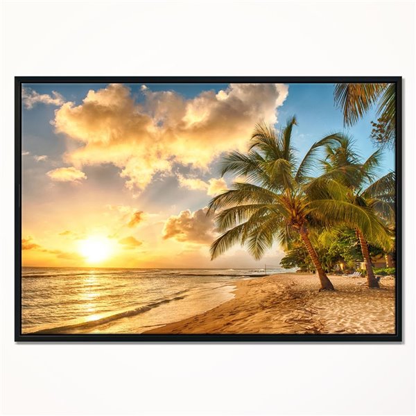 Designart 30-in x 40-in Gorgeous Beach of Island Barbados Seascape Black Framed Canvas Art Print