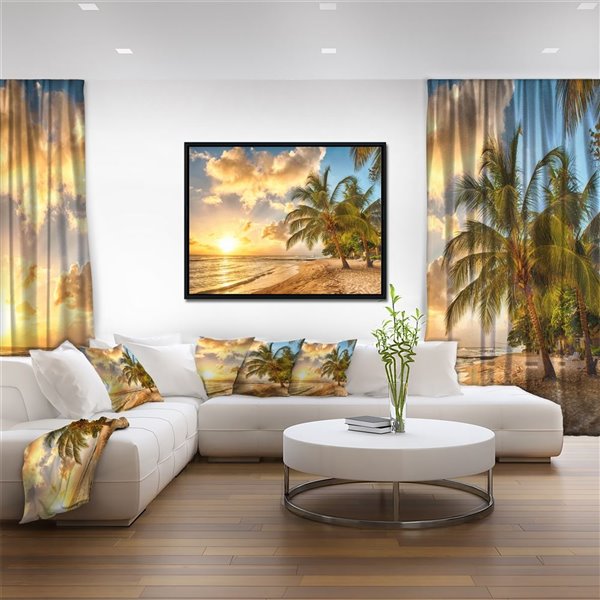 Designart 30-in x 40-in Gorgeous Beach of Island Barbados Seascape Black Framed Canvas Art Print