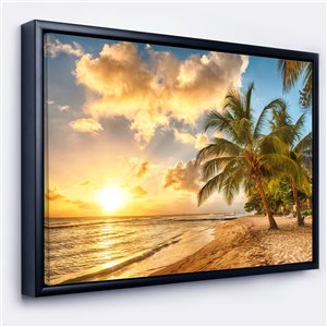 Designart 30-in x 40-in Gorgeous Beach of Island Barbados Seascape Black Framed Canvas Art Print