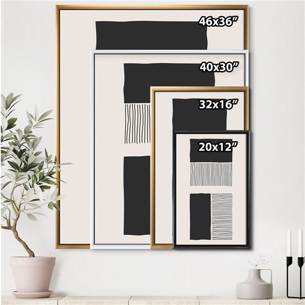 Designart 46-in x 36-in Minimal Geometric Lines and Squares VII Modern Black Wood Framed Canvas