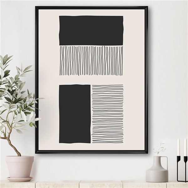 Designart 46-in x 36-in Minimal Geometric Lines and Squares VII Modern Black Wood Framed Canvas