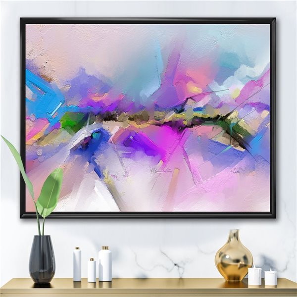 Designart 24-in x 32-in Black River on Purple and Blue Landscape with Black Wood Framed Canvas