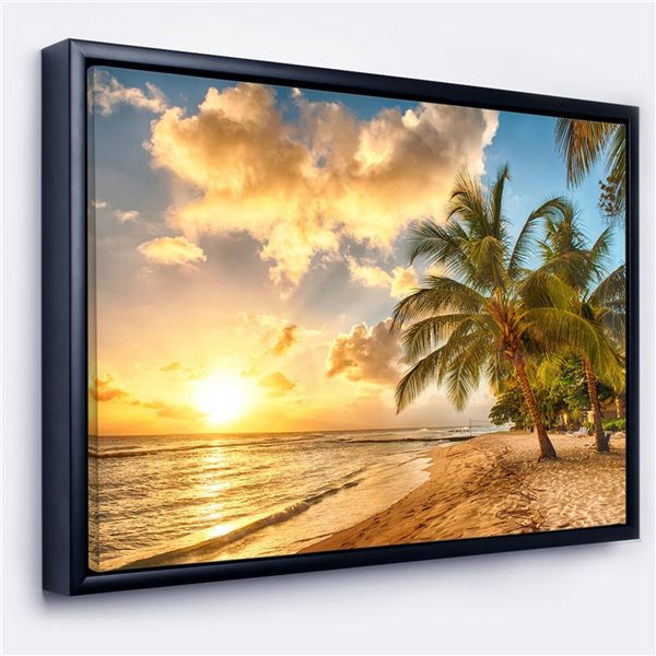 Designart 28-in x 60-in Gorgeous Beach of Island Barbados Seascape Black Framed Canvas Art Print