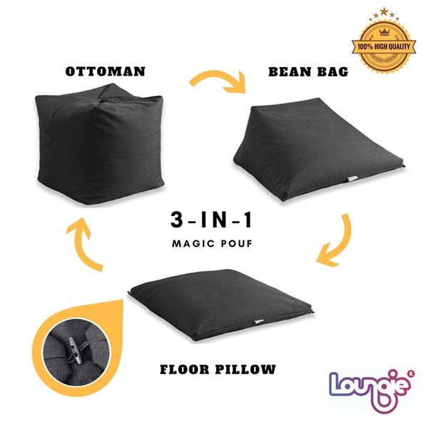 Loungie Magic Pouf Black Bean Bag Chair