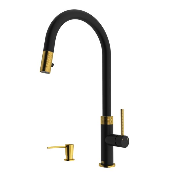 VIGO Kitchen Faucet With Soap Dispenser In Matte Brushed Gold And Matte   330844399 MainImage 001 L 