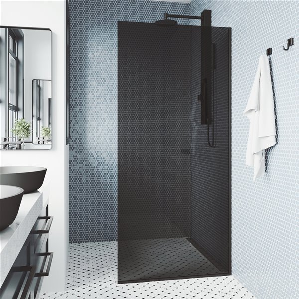 VIGO Zenith 34-in W x 74-in H Frameless Matte Black Fixed Shower Screen with Clear Glass