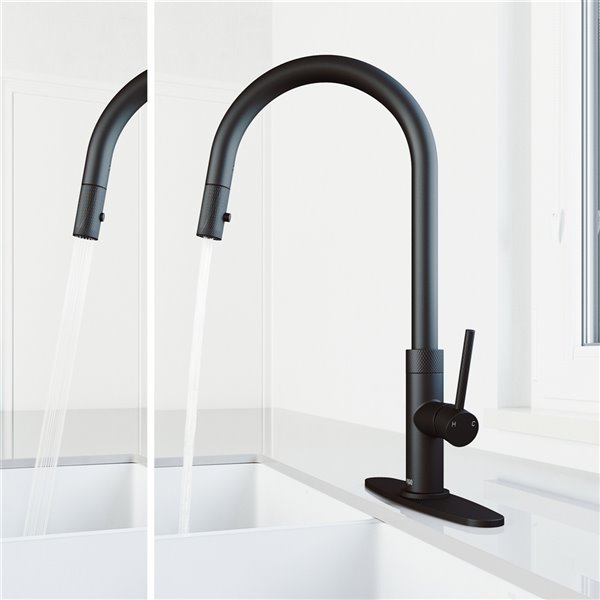 VIGO Bristol Pull-Down Kitchen Faucet with Deck Plate in Matte Black