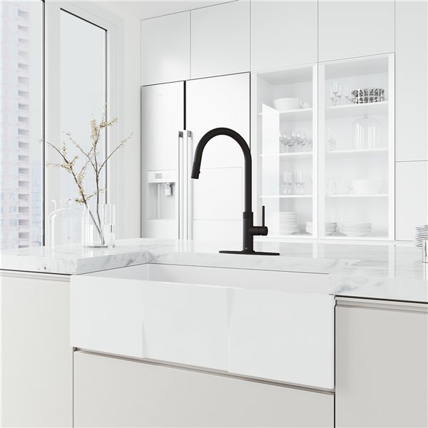 VIGO Bristol Pull-Down Kitchen Faucet with Deck Plate in Matte Black