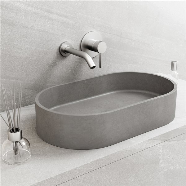VIGO Sagrada&nbsp;14-in L x&nbsp;24-in W x&nbsp;5-in H Concreto Stone Oval Vessel Bathroom Sink - Grey