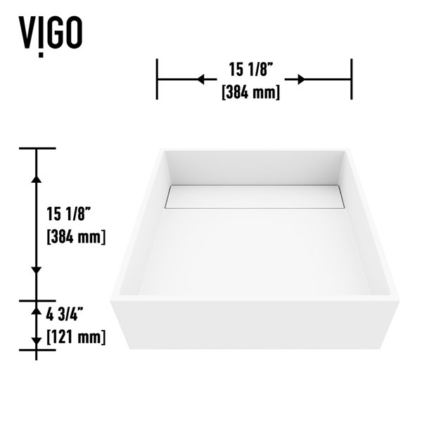 VIGO Montauk&nbsp;15-in White Matte Stone Square Vessel Bathroom Sink with Lexington Faucet/Drain - Matte Black