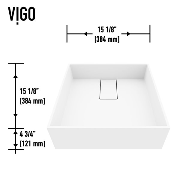 VIGO Bryant&nbsp;15-in White Matte Stone Square Vessel Bathroom Sink with Amada Faucet/Drain - Matte Gold
