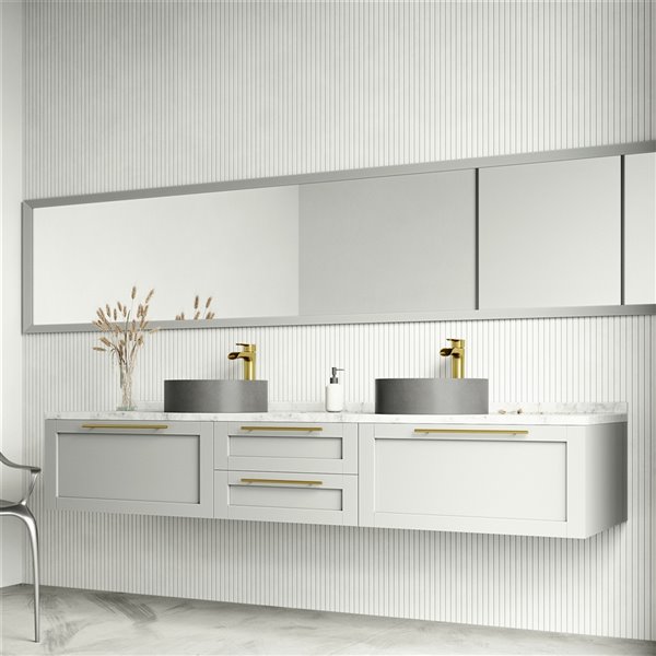 VIGO Brighton&nbsp;15-in dia. Concreto Stone Grey Round Vessel Bathroom Sink with Gotham Faucet/Drain - Matte Gold