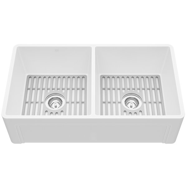 VIGO Matte Stone White Double-Basin Apron Front Farmhouse Kitchen Sink