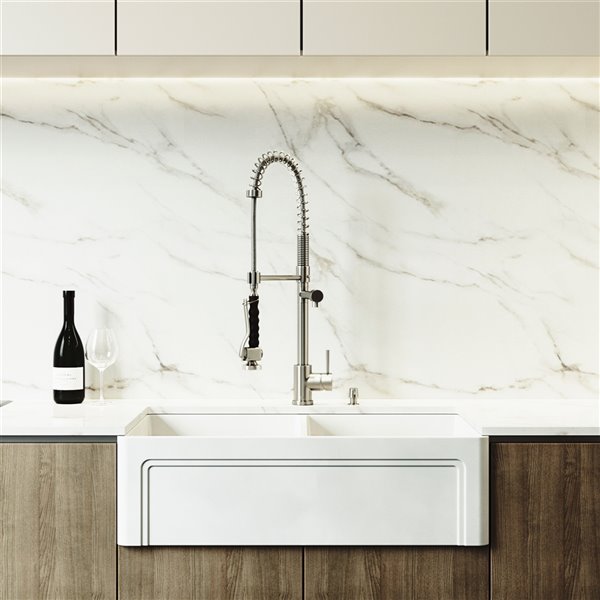 VIGO Matte Stone White Double-Basin Apron Front Farmhouse Kitchen Sink