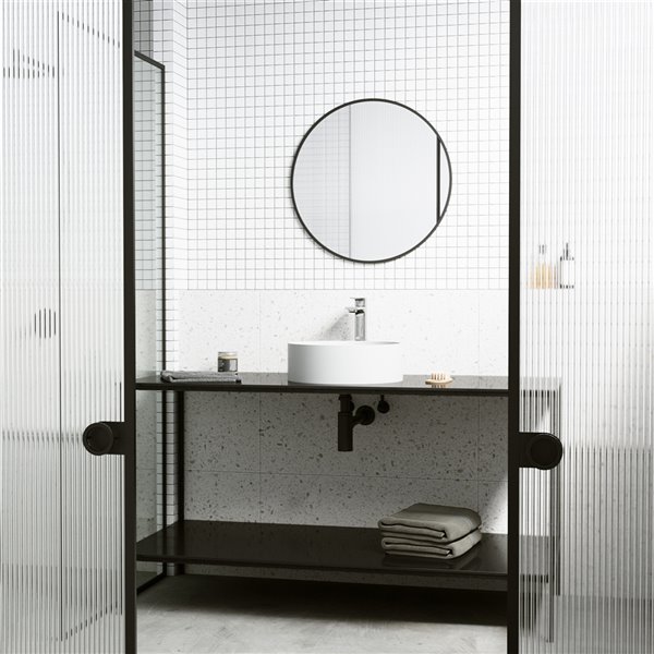 VIGO Starr&nbsp;15-in dia. White Matte Stone Round Vessel Bathroom Sink with Norfolk Faucet/Drain - Chrome