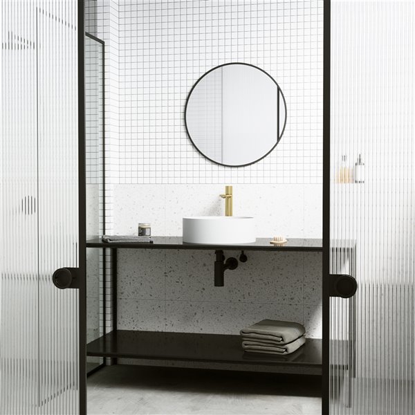 VIGO Montauk&nbsp;15-in dia. White Matte Stone Round Vessel Bathroom Sink with Gotham Faucet/Drain - Matte Gold