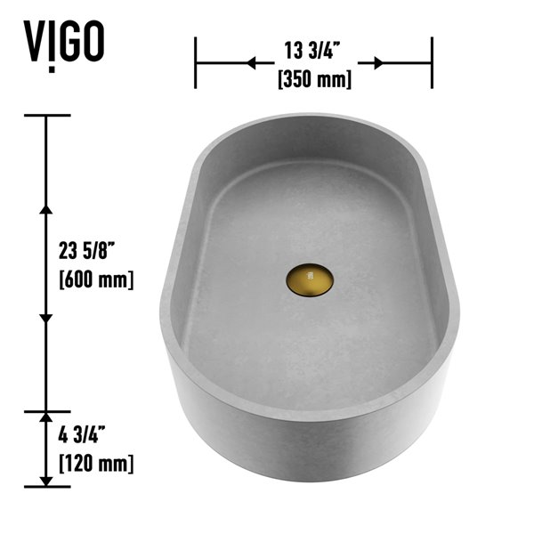 Ensemble de lavabo de salle de bain ovale en pierre et robinet en doré brossé mat Concreto Stone de Vigo (13,75 po x 23,63 po)