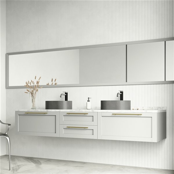 VIGO Brighton&nbsp;11-in W x&nbsp;16-in L Concreto Stone Grey Oval Vessel Bathroom Sink with Norfolk Chrome Faucet/Drain