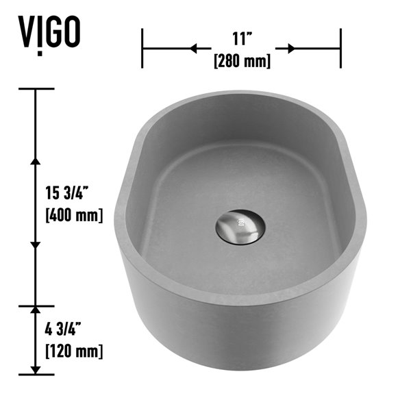 VIGO Brighton&nbsp;11-in W x&nbsp;16-in L Concreto Stone Grey Oval Vessel Bathroom Sink with Norfolk Chrome Faucet/Drain