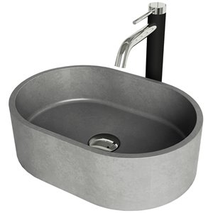 Ensemble de lavabo de salle de bain ovale en pierre et robinet en chrome Concreto Stone de VIGO (11 po x 15,75 po)