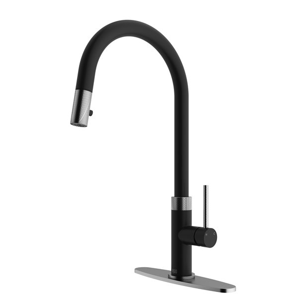 VIGO Kitchen Faucet with Deck Plate in Stainless Steel and Matte Black