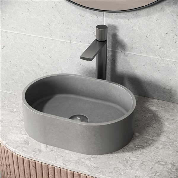 VIGO Giralda&nbsp;11-in L x&nbsp;16-in W x&nbsp;5-in H Concreto Stone Oval Vessel Bathroom Sink - Grey