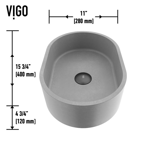 VIGO Giralda&nbsp;11-in L x&nbsp;16-in W x&nbsp;5-in H Concreto Stone Oval Vessel Bathroom Sink - Grey
