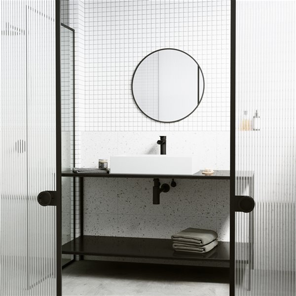 VIGO Montauk&nbsp;15-in W x&nbsp;23-in L White Matte Stone Rectangle Vessel Bathroom Sink with Niko Faucet/Drain - Matte Black